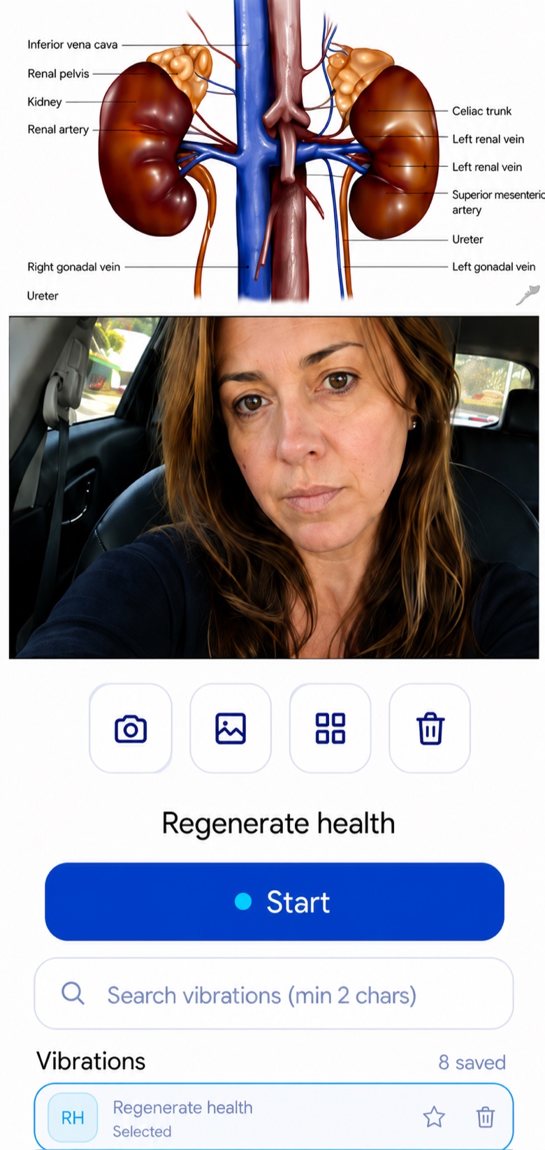 Vibration Healing charging a photo with the Regenerate health vibration